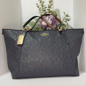 Coach F28558 Ava Signature Embossed Leather Tote in Navy Blue